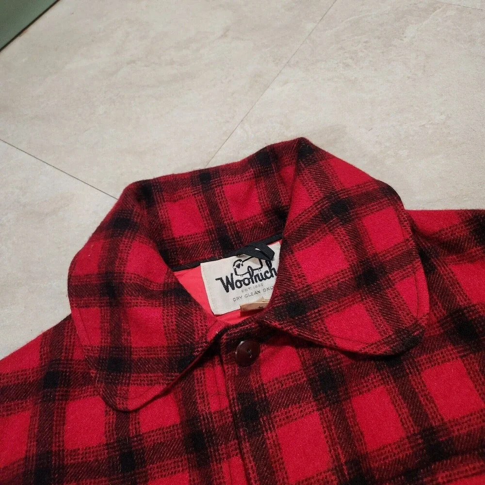 VTG Woolrich Mens 40 Red Buffalo Plaid Heavy Wool Mackinaw‎ Coat USA #523 Jacket